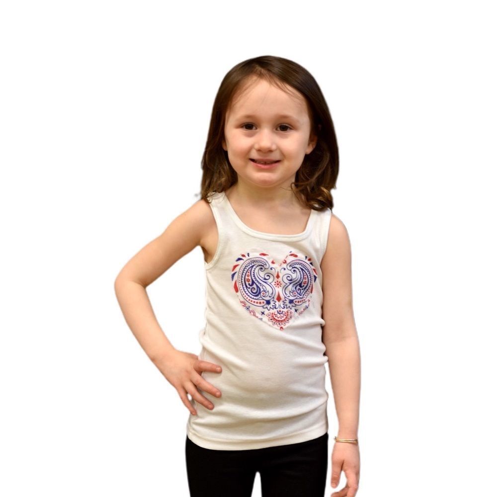 Kid’s White Tank Top W/ Paisley Heart Patch